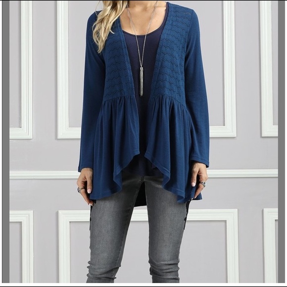 Suzanne Betro Blue Eyelet Open Cardigan. NWT - Picture 2 of 3